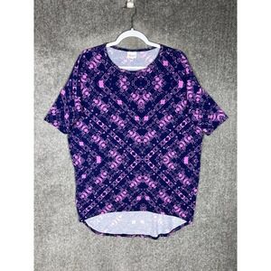 Lularoe Irma Tunic Top Womens‎ Sz XS Oversize Blue Purple-Pink Geometric Stretch